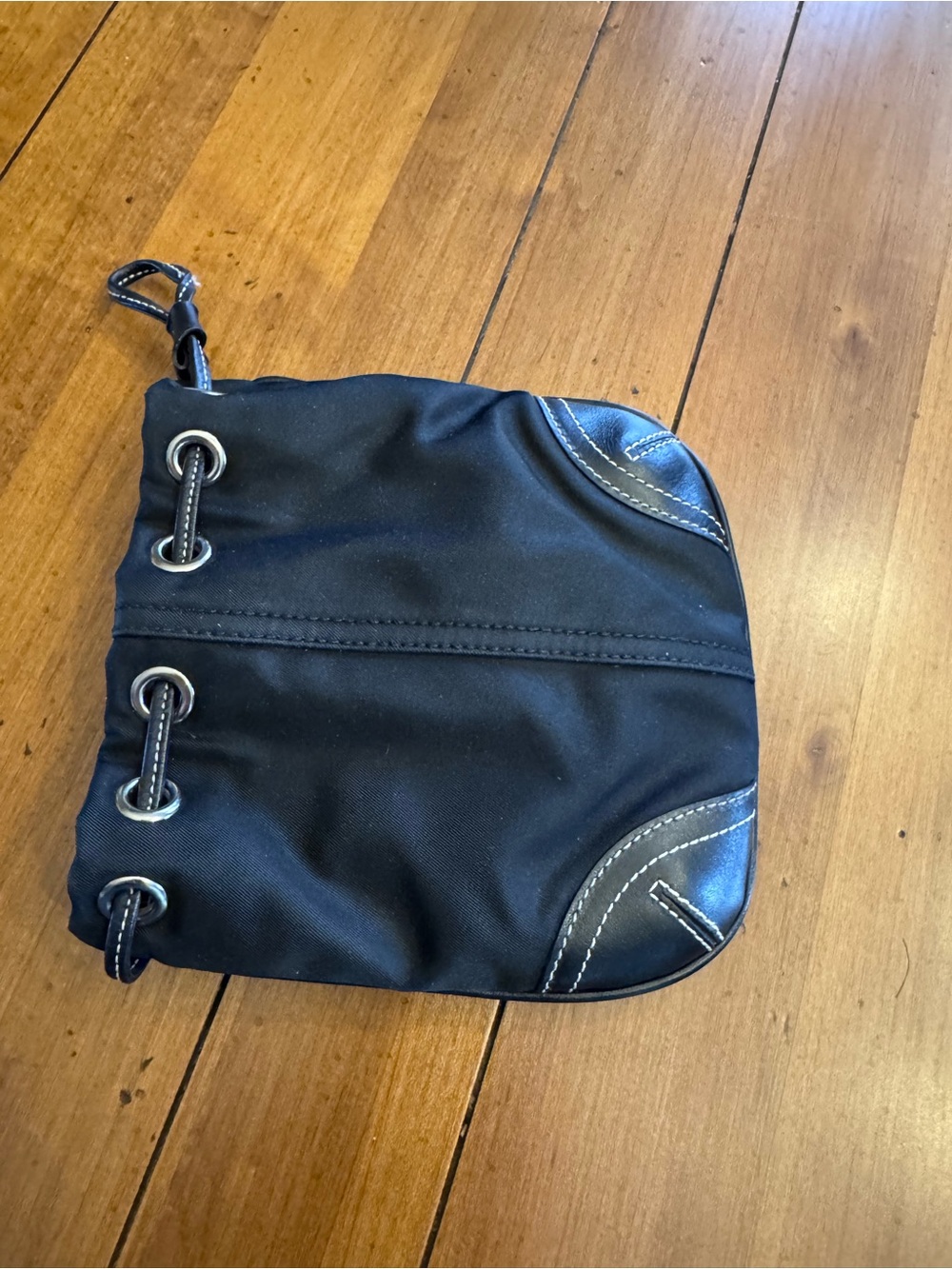 Coach Black Nylon Drawstring Toiletry Pouch with Leather Trim